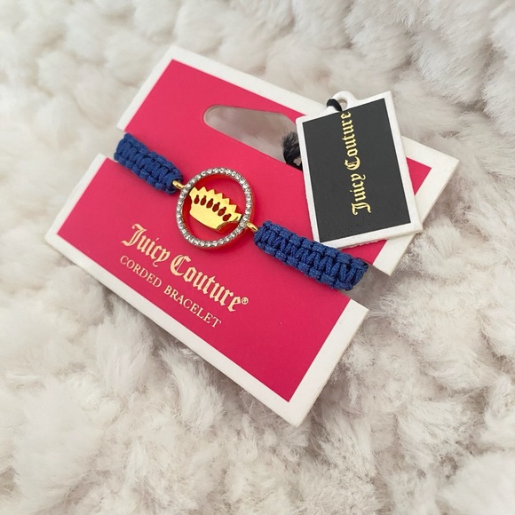 Juicy Couture Dark Blue Rope Crystal Crown Friendship Adjustable Bracelet NWT - Picture 6 of 7